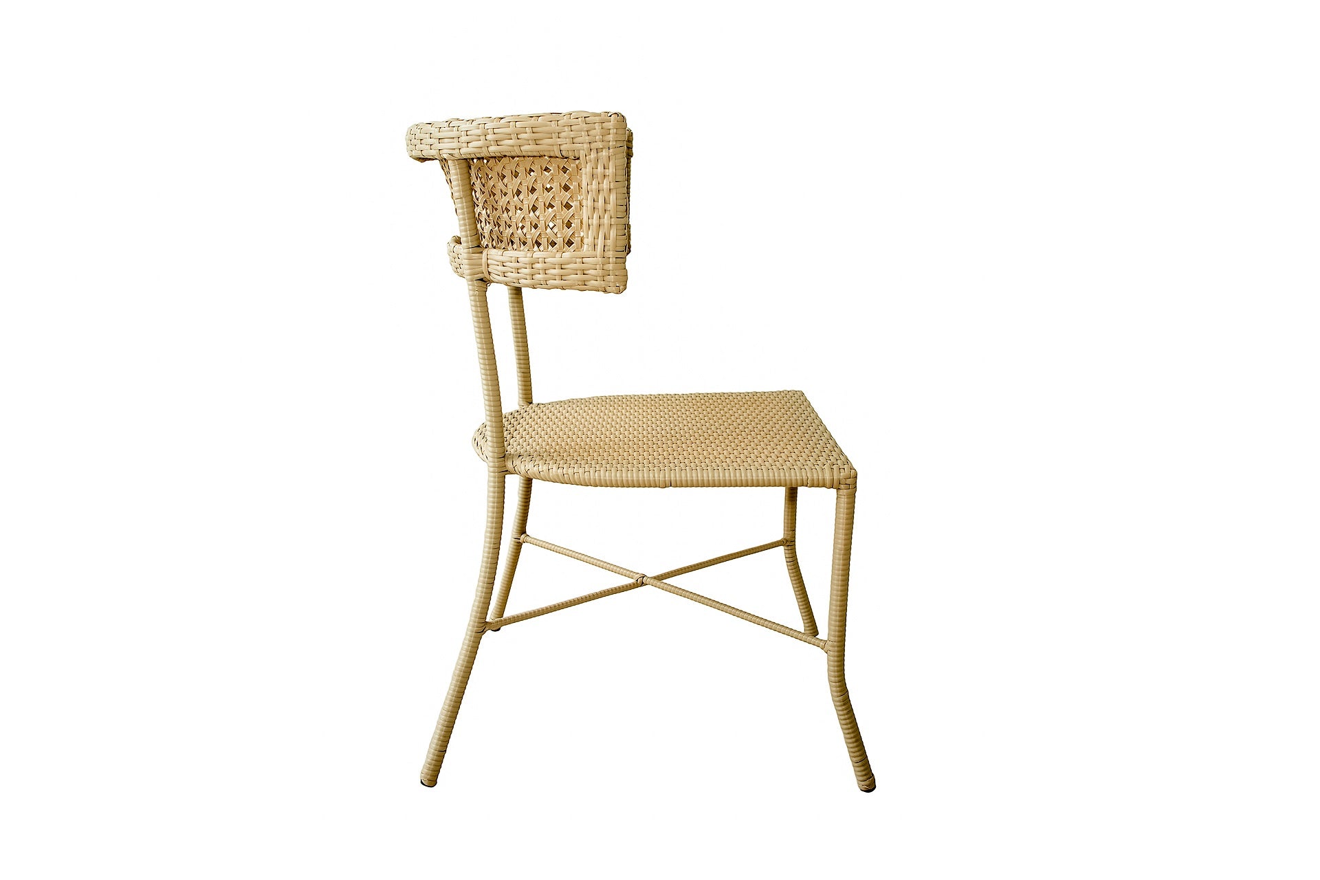 A chair featuring a woven seat and back, showcasing a natural and textured design for comfort and style.
