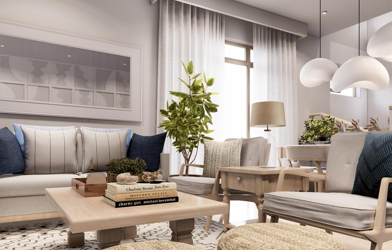  Cozy living room featuring a comfortable sofa, stylish coffee table, and a warm lamp illuminating the space.
