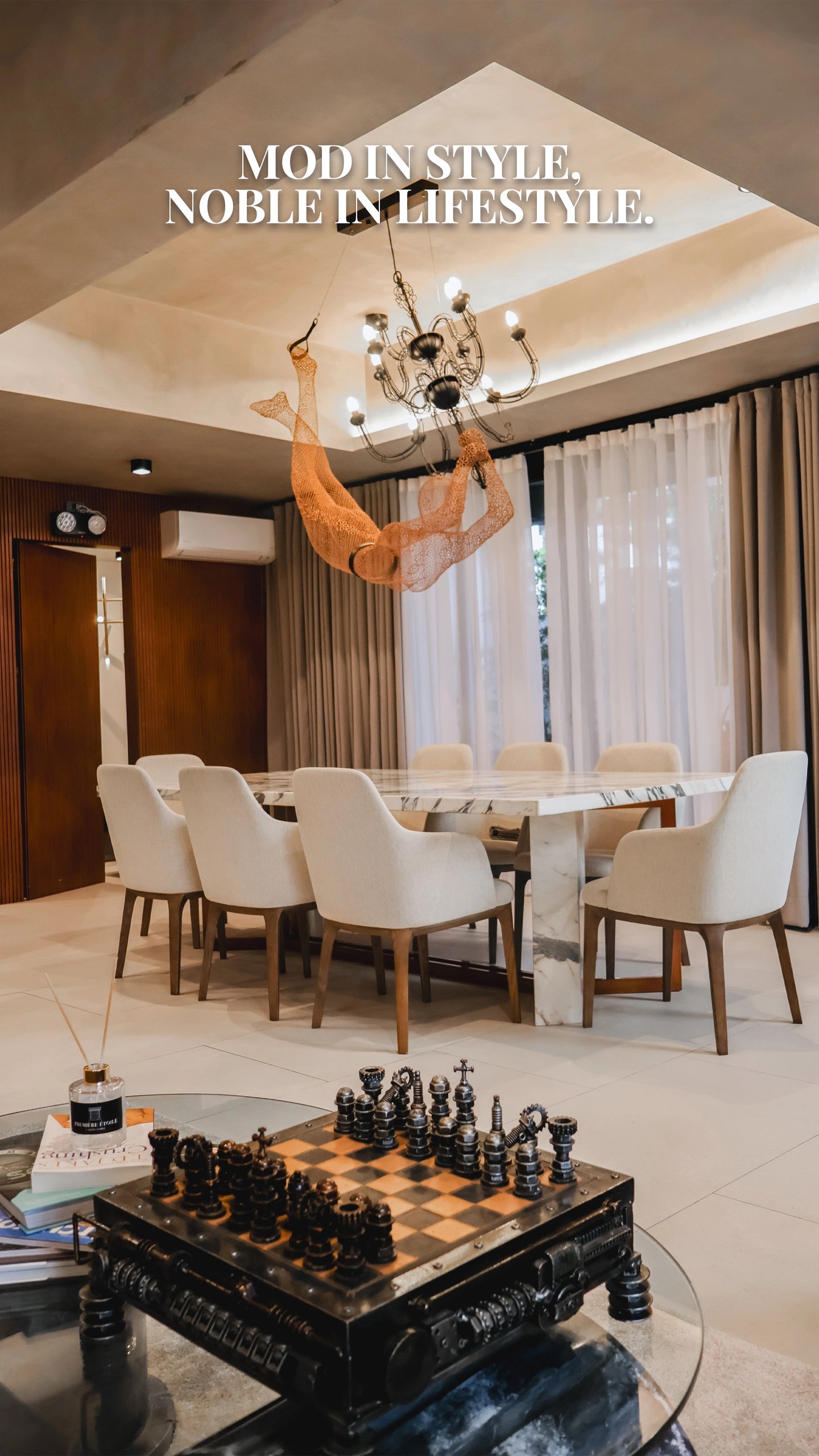 Minimalist black pendant light fixture with dome shade and warm interior lighting